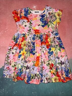 Molo Multicolor Floral & Leopard Print Dress girls 3 98 organic